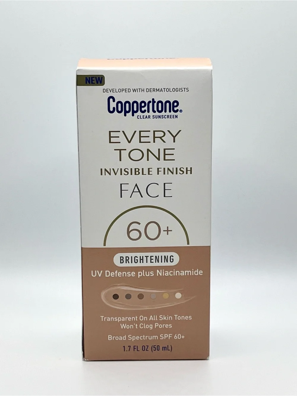 NEW Coppertone Every Tone Invisible Finish Face Sunscreen SPF 60+ Brightening